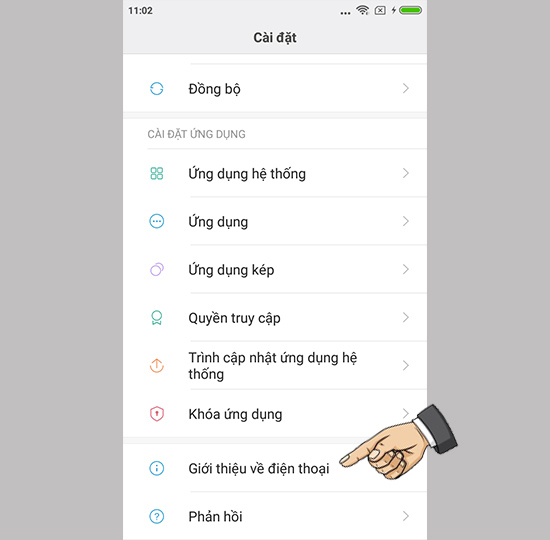 Vào cài đặt